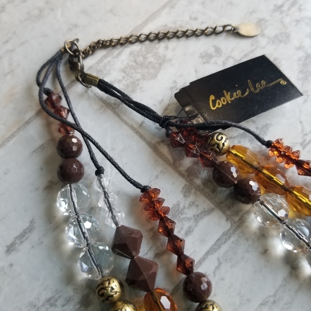 Cookie Lee glass bead necklace brown orange gold NWT - Picture 7 of 11